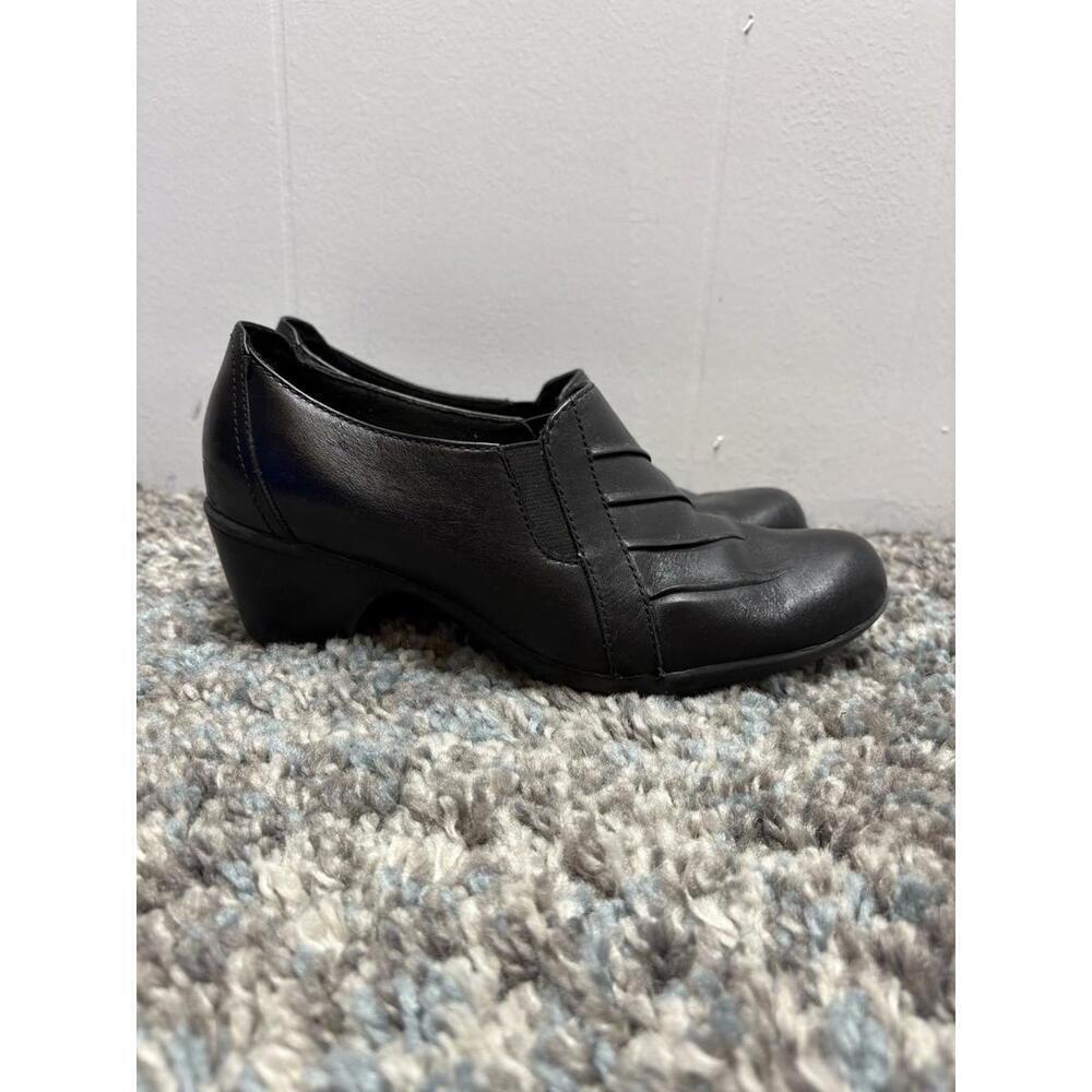 Clarks Shoes Womens 7 Shooties Slip On Chelsea Block Heel Black Leather Comfort